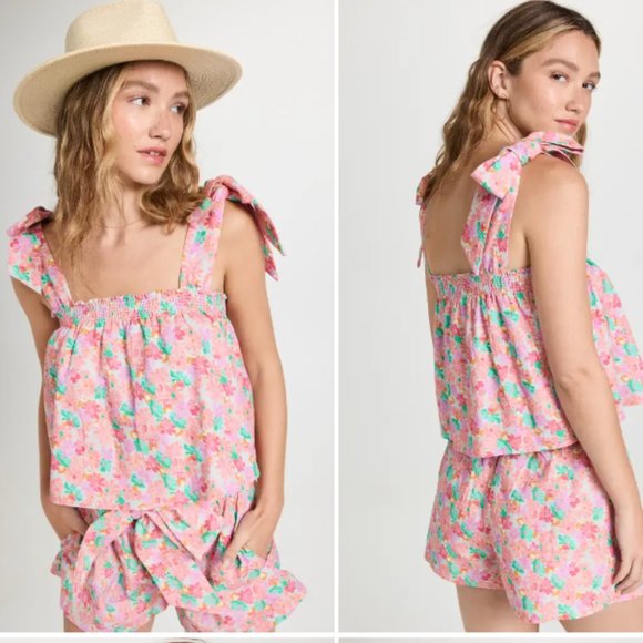 Something Navy Floral Tie Shoulder Top Pink/Floral Size XXS New without Tag - Picture 1 of 7